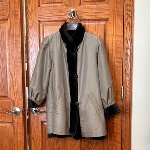 Women's Black and Tan Reversible faux fur car length coat, XS